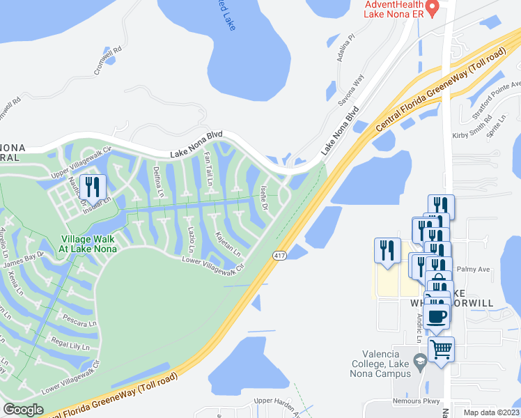 map of restaurants, bars, coffee shops, grocery stores, and more near 11932 Iselle Drive in Orlando