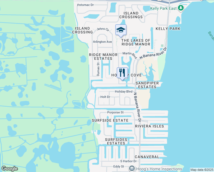 map of restaurants, bars, coffee shops, grocery stores, and more near 1345 Girard Boulevard in Merritt Island