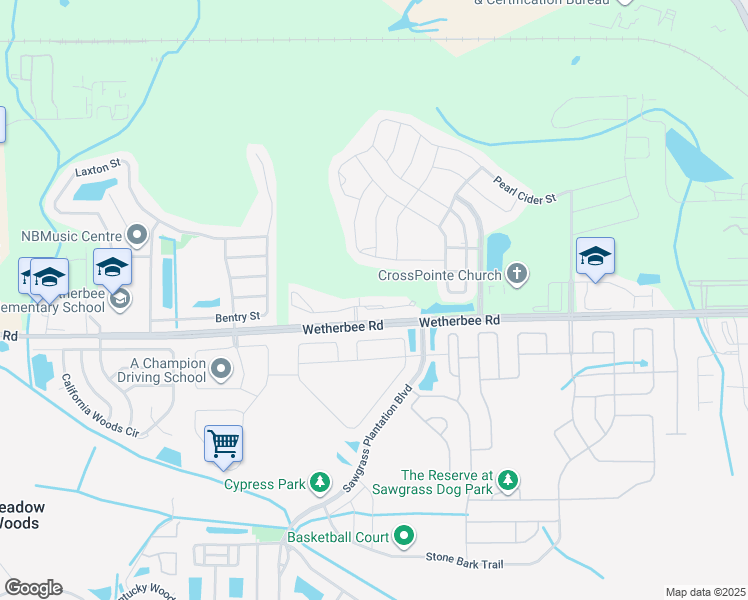 map of restaurants, bars, coffee shops, grocery stores, and more near 2493 Sedge Grass Way in Orlando