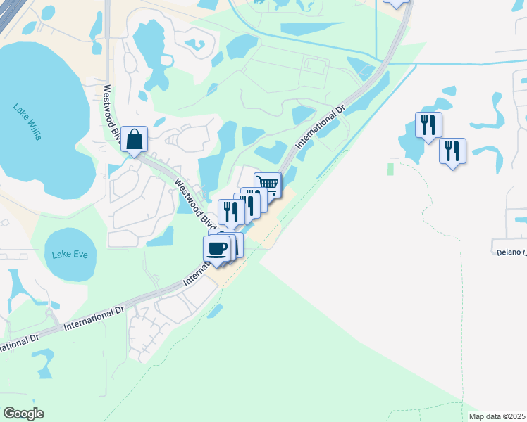 map of restaurants, bars, coffee shops, grocery stores, and more near 11701 International Drive in Orlando