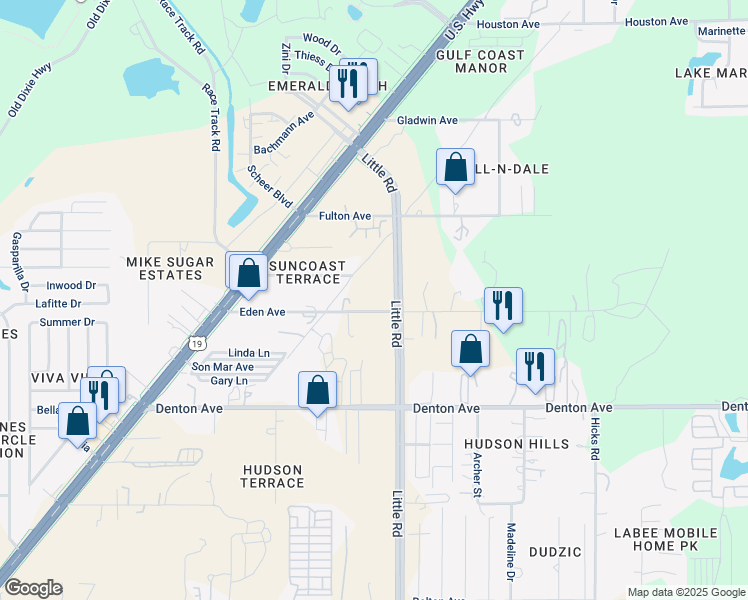 map of restaurants, bars, coffee shops, grocery stores, and more near in Bayonet Point