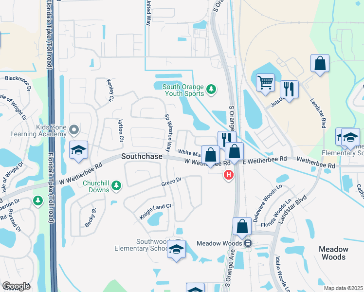 map of restaurants, bars, coffee shops, grocery stores, and more near 11955 Cheltinham Drive in Orlando