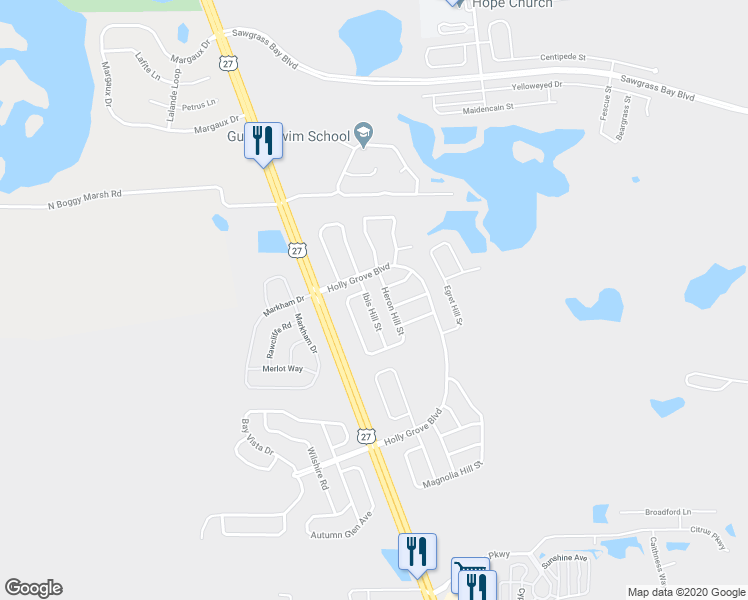 map of restaurants, bars, coffee shops, grocery stores, and more near 3204 Ibis Hill Street in Clermont