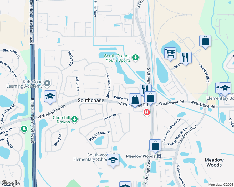 map of restaurants, bars, coffee shops, grocery stores, and more near 11955 Cheltinham Drive in Orlando