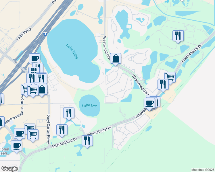 map of restaurants, bars, coffee shops, grocery stores, and more near 11088 Grande Pines Circle in Orlando