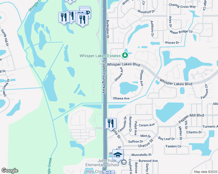 map of restaurants, bars, coffee shops, grocery stores, and more near 11927 Ottawa Avenue in Orlando