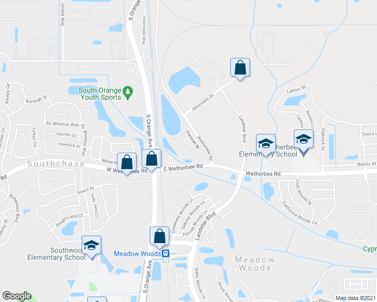 map of restaurants, bars, coffee shops, grocery stores, and more near 501 Artisan Street in Orlando