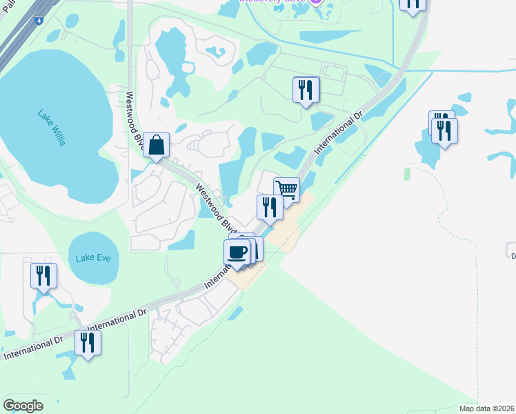 map of restaurants, bars, coffee shops, grocery stores, and more near 11787 International Drive in Orlando