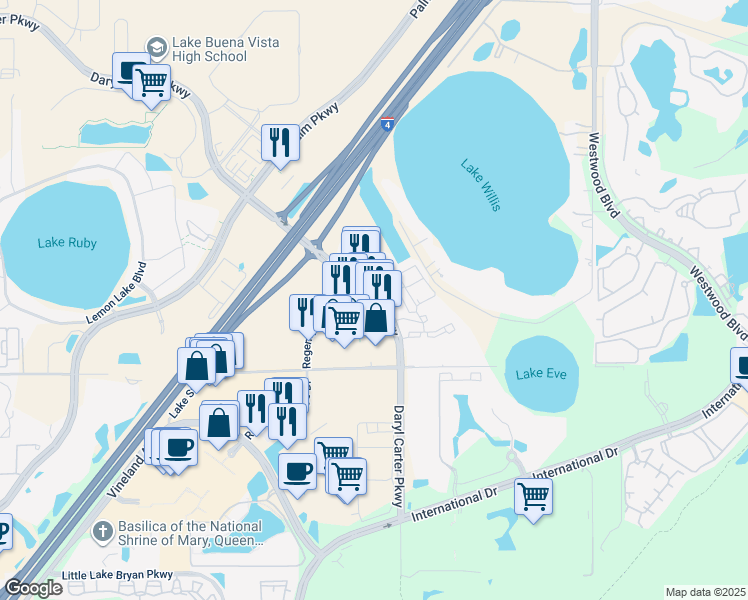 map of restaurants, bars, coffee shops, grocery stores, and more near Fenton Street in Bay Lake