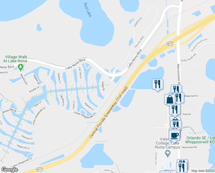 map of restaurants, bars, coffee shops, grocery stores, and more near 11959 Iselle Drive in Orlando