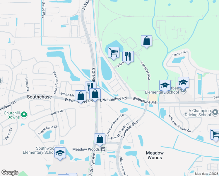 map of restaurants, bars, coffee shops, grocery stores, and more near 11899 South Orange Avenue in Orlando