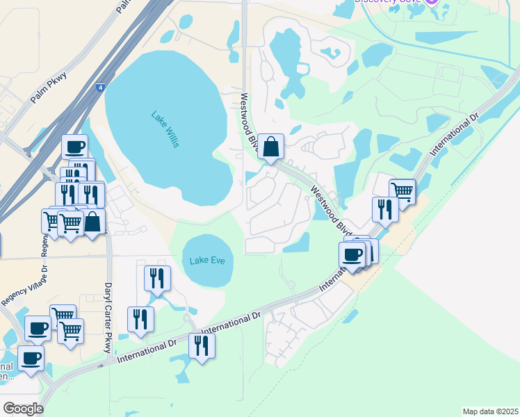 map of restaurants, bars, coffee shops, grocery stores, and more near 11088 Grande Pines Circle in Orlando