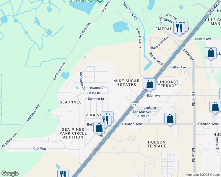 map of restaurants, bars, coffee shops, grocery stores, and more near 8730 Lafitte Drive in Hudson