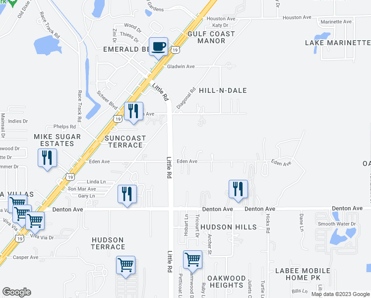 map of restaurants, bars, coffee shops, grocery stores, and more near 9545 Eden Avenue in Hudson