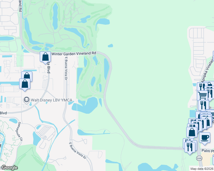 map of restaurants, bars, coffee shops, grocery stores, and more near 11823 Winter Garden Vineland Road in Orlando