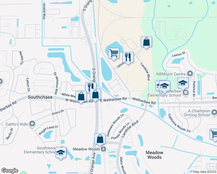 map of restaurants, bars, coffee shops, grocery stores, and more near 202 Artisan Street in Orlando