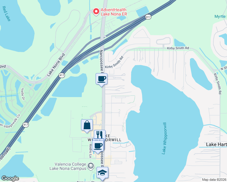 map of restaurants, bars, coffee shops, grocery stores, and more near 11763 Narcoossee Road in Orlando