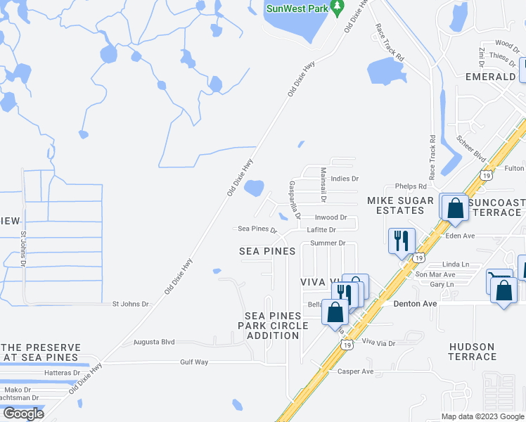 map of restaurants, bars, coffee shops, grocery stores, and more near 16328 Caribbean Court in Hudson