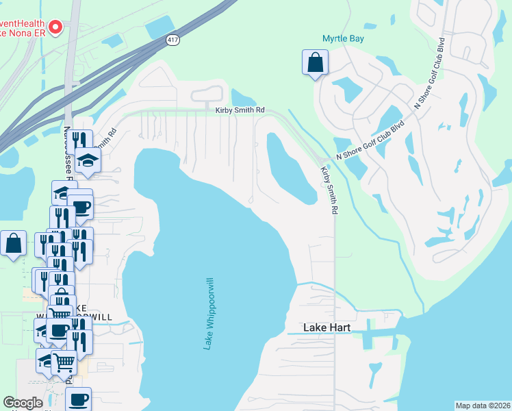 map of restaurants, bars, coffee shops, grocery stores, and more near 10625 Lago Bella Drive in Orlando