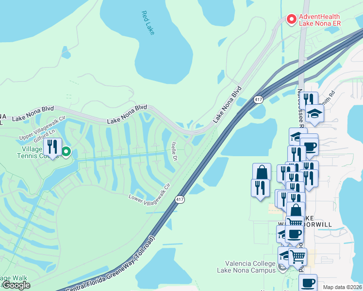 map of restaurants, bars, coffee shops, grocery stores, and more near 11910 Inagua Drive in Orlando