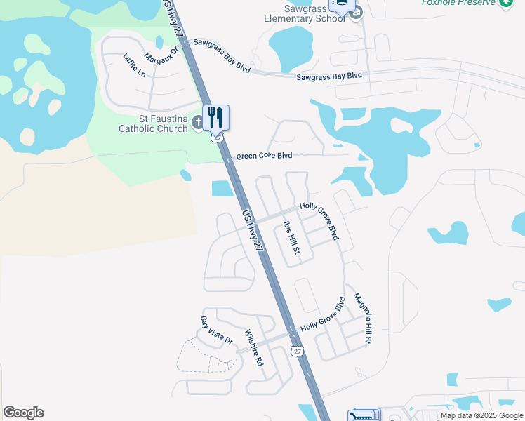 map of restaurants, bars, coffee shops, grocery stores, and more near 15805 Robin Hill Loop in Clermont
