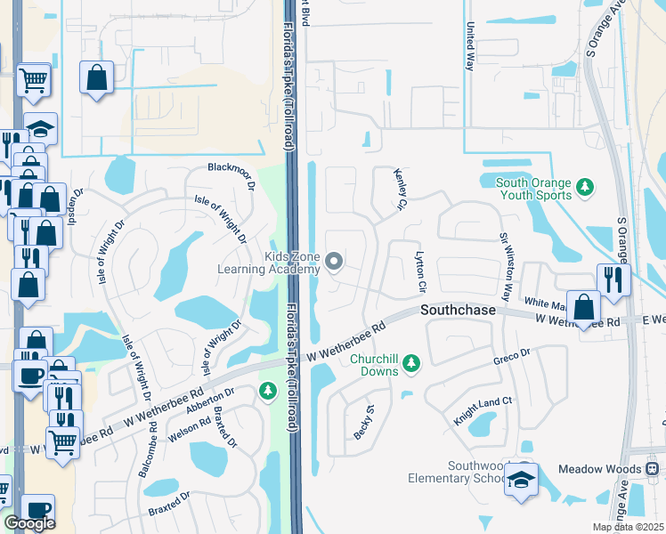 map of restaurants, bars, coffee shops, grocery stores, and more near 554 Wechsler Circle in Orlando