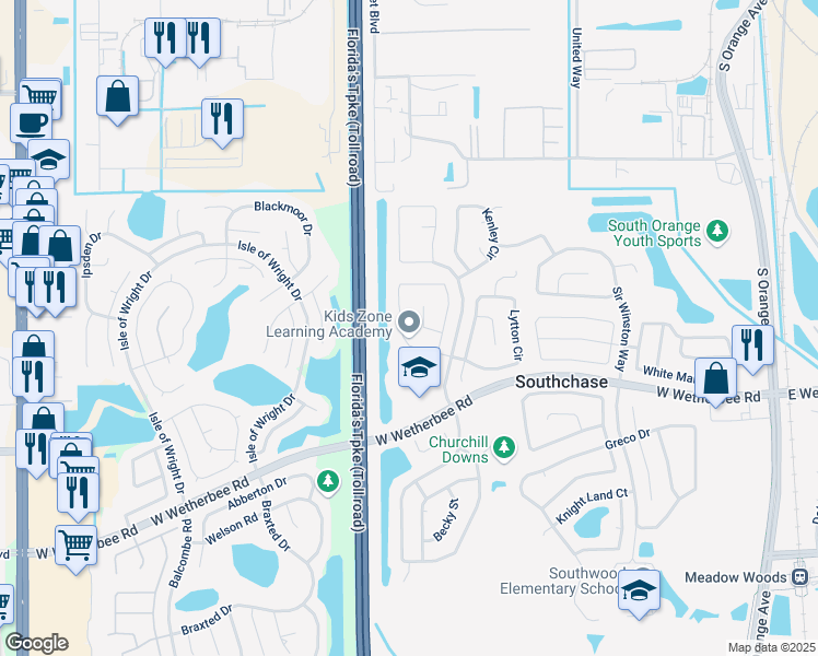 map of restaurants, bars, coffee shops, grocery stores, and more near 554 Wechsler Circle in Orlando
