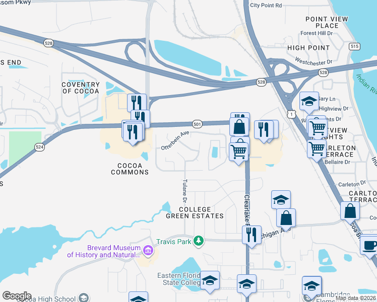 map of restaurants, bars, coffee shops, grocery stores, and more near 2809 Kenyon Avenue in Cocoa
