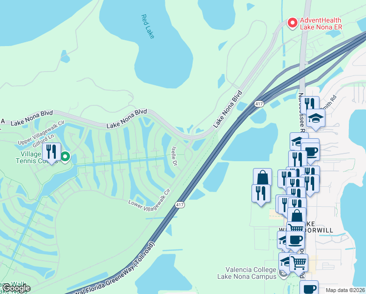 map of restaurants, bars, coffee shops, grocery stores, and more near 11910 Inagua Drive in Orlando
