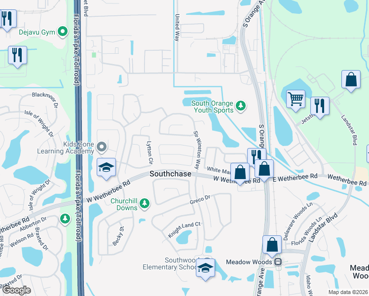 map of restaurants, bars, coffee shops, grocery stores, and more near 11924 Hatcher Circle in Orlando