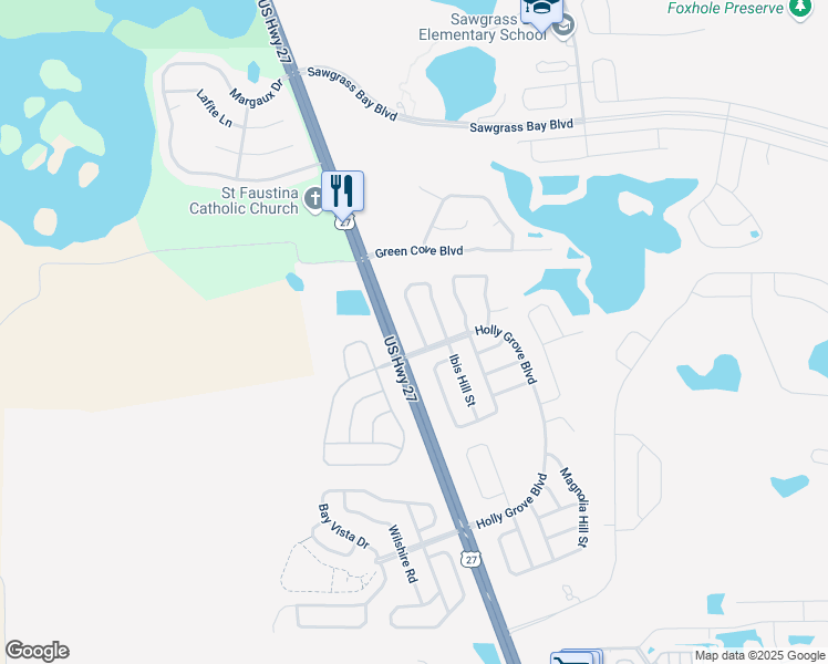 map of restaurants, bars, coffee shops, grocery stores, and more near 15805 Robin Hill Loop in Clermont