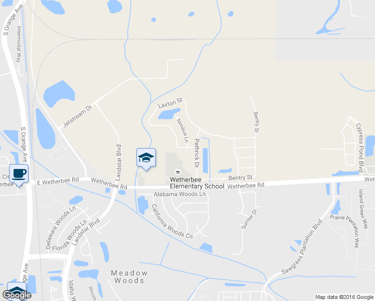 map of restaurants, bars, coffee shops, grocery stores, and more near 10131 Laxton Street in Orlando