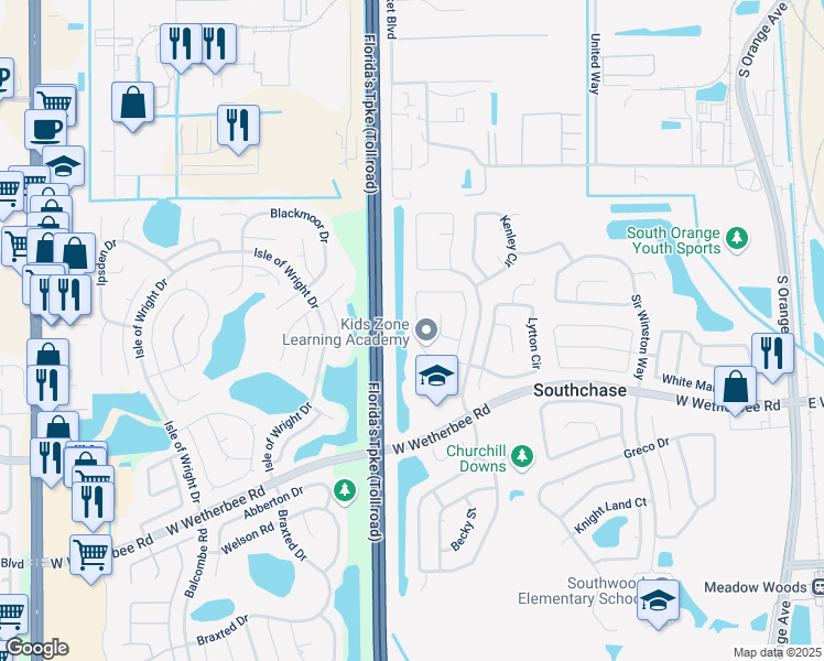 map of restaurants, bars, coffee shops, grocery stores, and more near 554 Wechsler Circle in Orlando