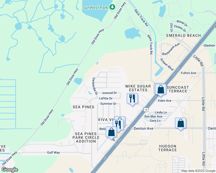 map of restaurants, bars, coffee shops, grocery stores, and more near 8607 Longboat Lane in Hudson