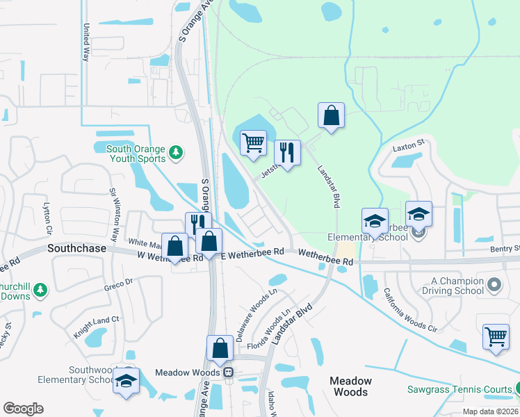map of restaurants, bars, coffee shops, grocery stores, and more near 10797 Corsican Street in Orlando