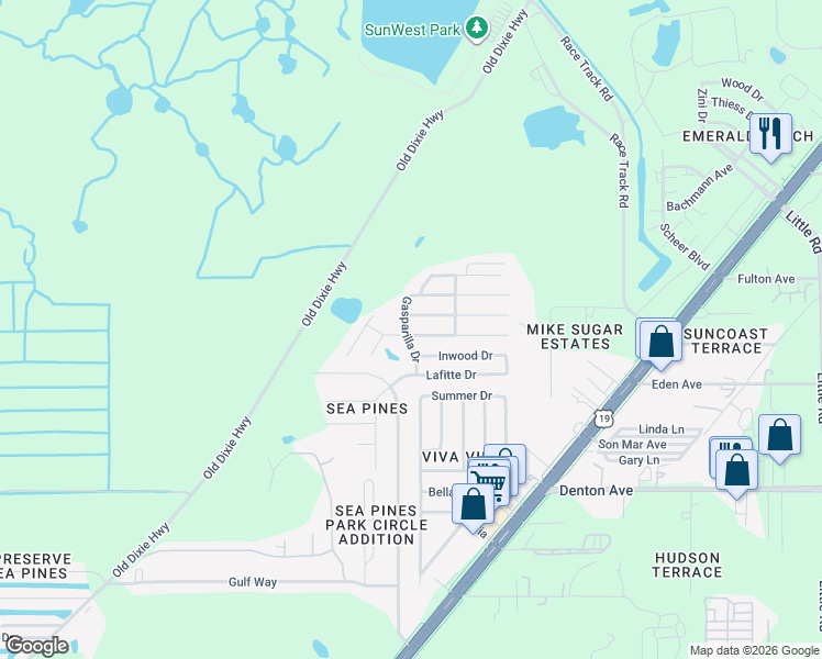 map of restaurants, bars, coffee shops, grocery stores, and more near 8441 Longboat Lane in Hudson
