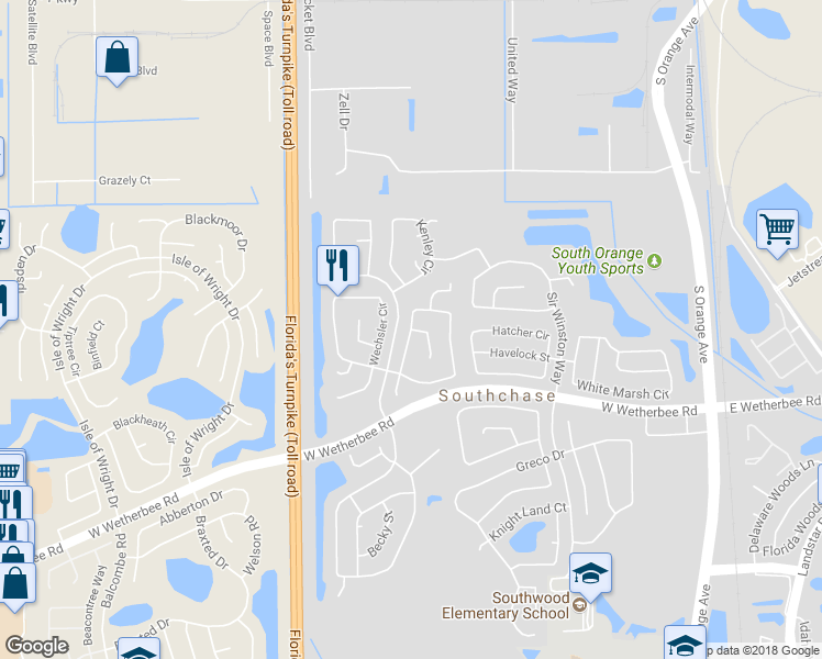 map of restaurants, bars, coffee shops, grocery stores, and more near 243 Lytton Circle in Orlando