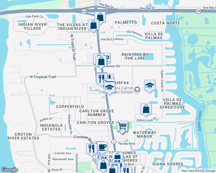 map of restaurants, bars, coffee shops, grocery stores, and more near 2137-2155 N Courtenay Pkwy in Merritt Island