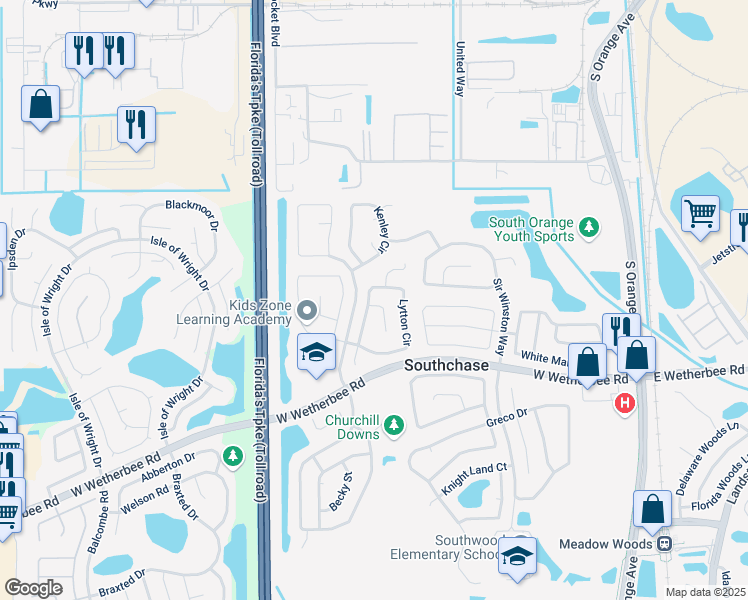 map of restaurants, bars, coffee shops, grocery stores, and more near 230 Lytton Circle in Orlando