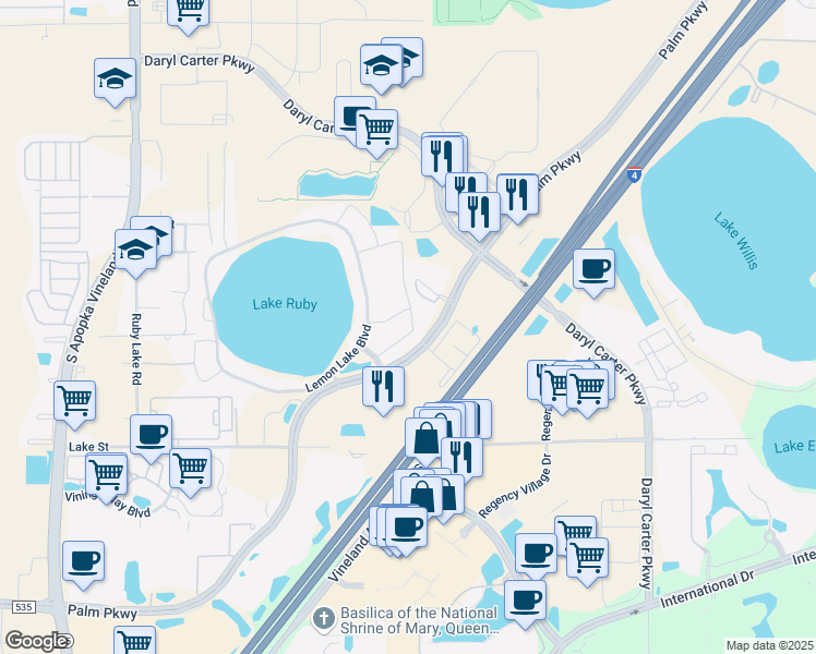 map of restaurants, bars, coffee shops, grocery stores, and more near 10903 Citron Oaks Drive in Orlando