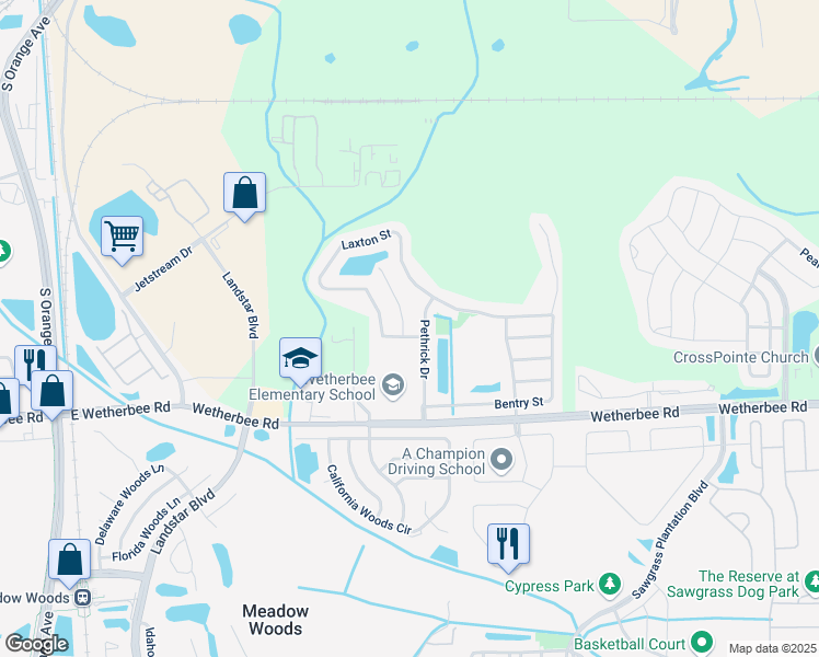 map of restaurants, bars, coffee shops, grocery stores, and more near 11749 Nimbus Lane in Orlando