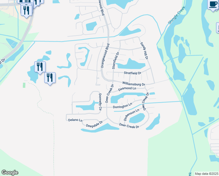 map of restaurants, bars, coffee shops, grocery stores, and more near 5560 Deer Creek Drive in Orlando