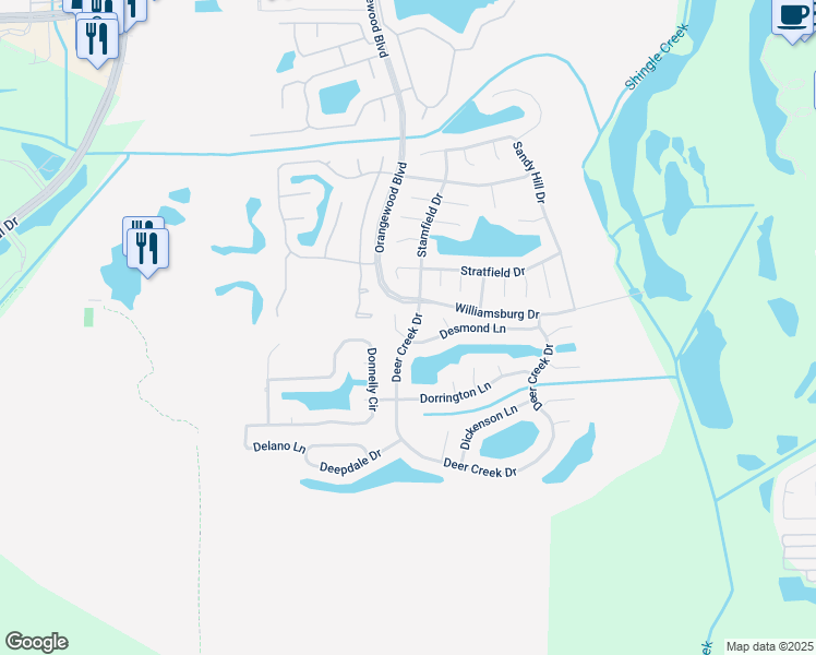 map of restaurants, bars, coffee shops, grocery stores, and more near 5560 Deer Creek Drive in Orlando