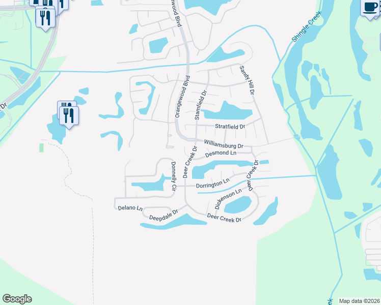map of restaurants, bars, coffee shops, grocery stores, and more near 5560 Deer Creek Drive in Orlando