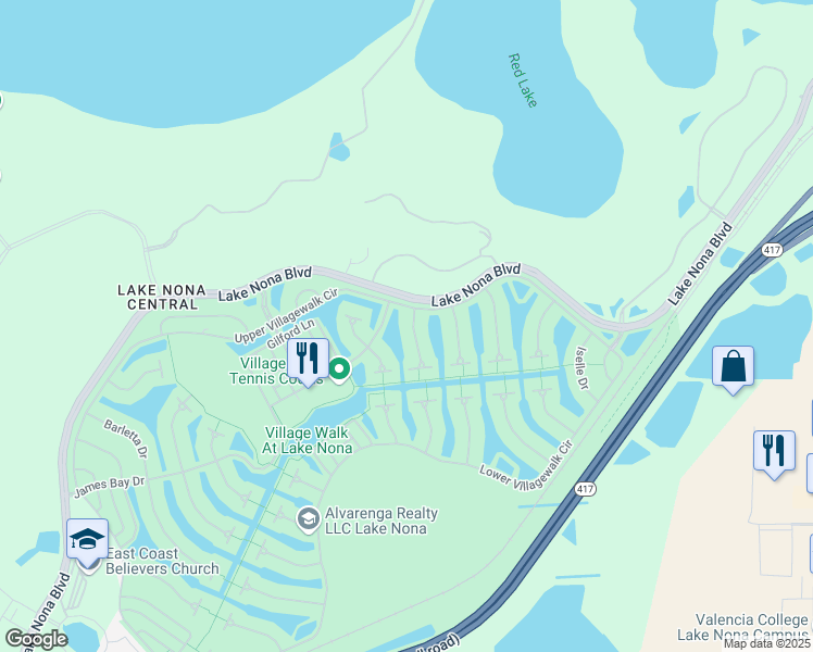 map of restaurants, bars, coffee shops, grocery stores, and more near 11848 Delfina Lane in Orlando