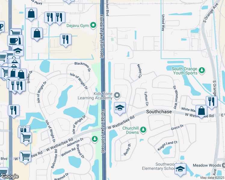 map of restaurants, bars, coffee shops, grocery stores, and more near 574 Wechsler Circle in Orlando