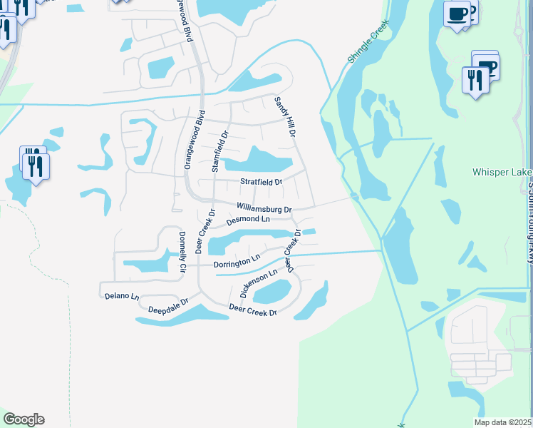 map of restaurants, bars, coffee shops, grocery stores, and more near 11829 Sophia Lane in Orlando