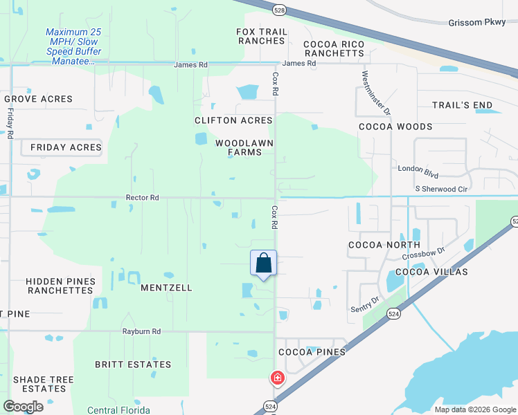 map of restaurants, bars, coffee shops, grocery stores, and more near 2280 Cox Road in Cocoa