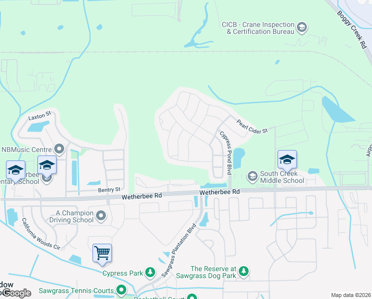 map of restaurants, bars, coffee shops, grocery stores, and more near 12154 Beach Fern Road in Orlando