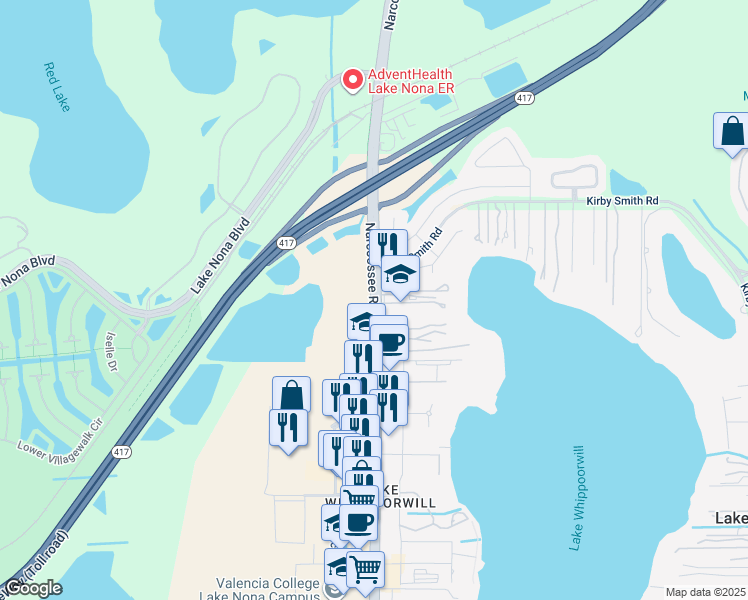 map of restaurants, bars, coffee shops, grocery stores, and more near County Road 15 in Orlando